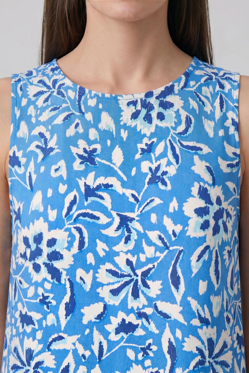 DeFacto Blue Woman Regular Fit Crew Neck Blue Printed Dress Casual - Image 4