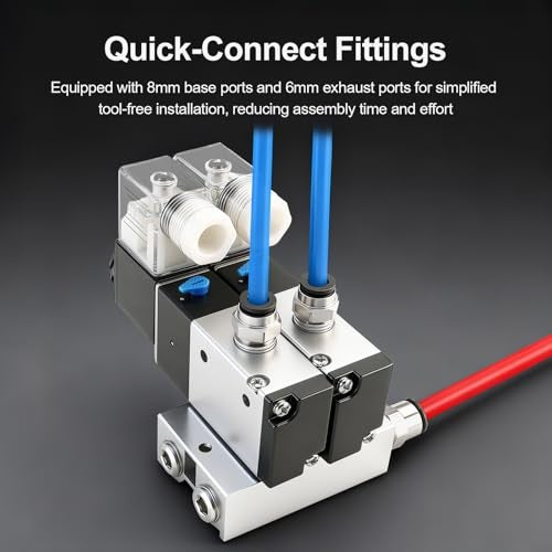 Baomain 8 Station Solenoid Valve Manifold, 12V DC 3 Way 2 Position Pneumatic Air Valve, Eight Solenoid, 1/4" PT Port, Includes Manifold Base & Mufflers, 3V210-08 - Image 4