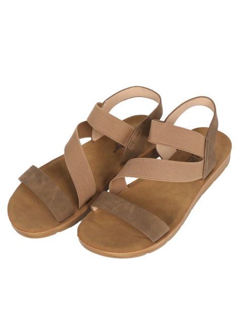 Ladies Brown Flat Sandal with straps Open Toe, Casual, Soft