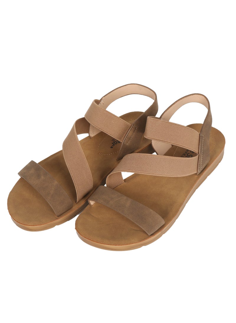 Generic Ladies Brown Flat Sandal with straps Open Toe, Casual, Soft  - Image 1