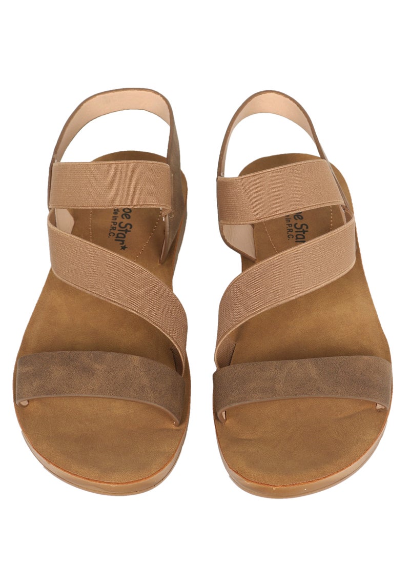 Generic Ladies Brown Flat Sandal with straps Open Toe, Casual, Soft  - Image 2