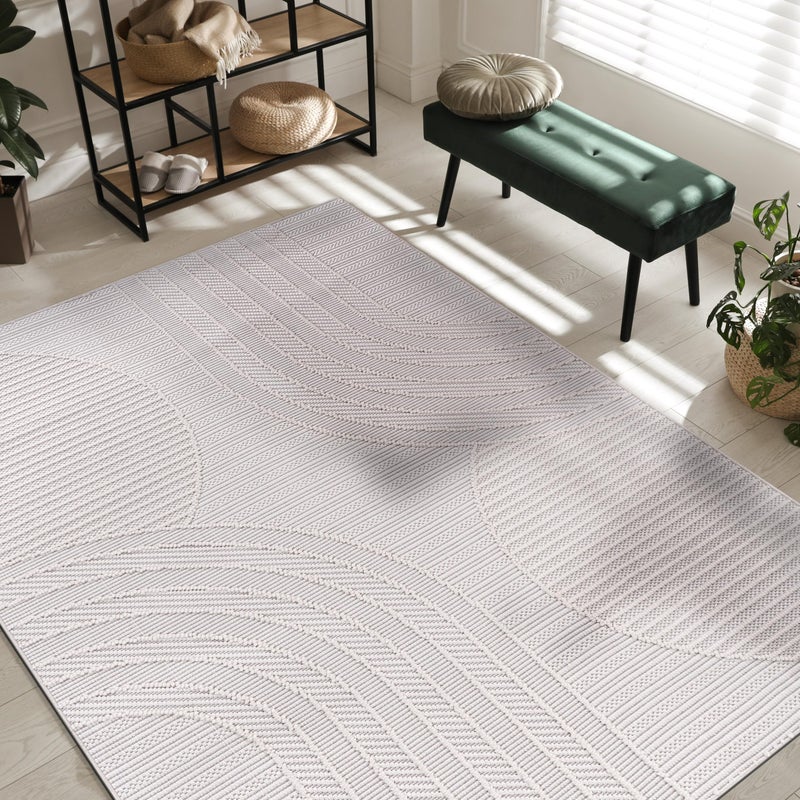 CAMILSON Micro Loop Rug 6x9 Modern Luxury Geometric Arch Area Rugs Soft High and Low Pile Stain Resistant Easy-Cleaning Non-Shedding for Living Room Office Indoor Carpet (6 x 9 / White) - Image 1