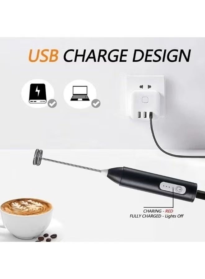 مضرب لكريمه القهوه الحجم الصغير  خفق رغوة كهربائي قابل لإعادة الشحن بمنفذ USB-C- أداة خفق اللبن والقهوة بـ3 سرعات  ولاتيه وكابتشينو - Image 2