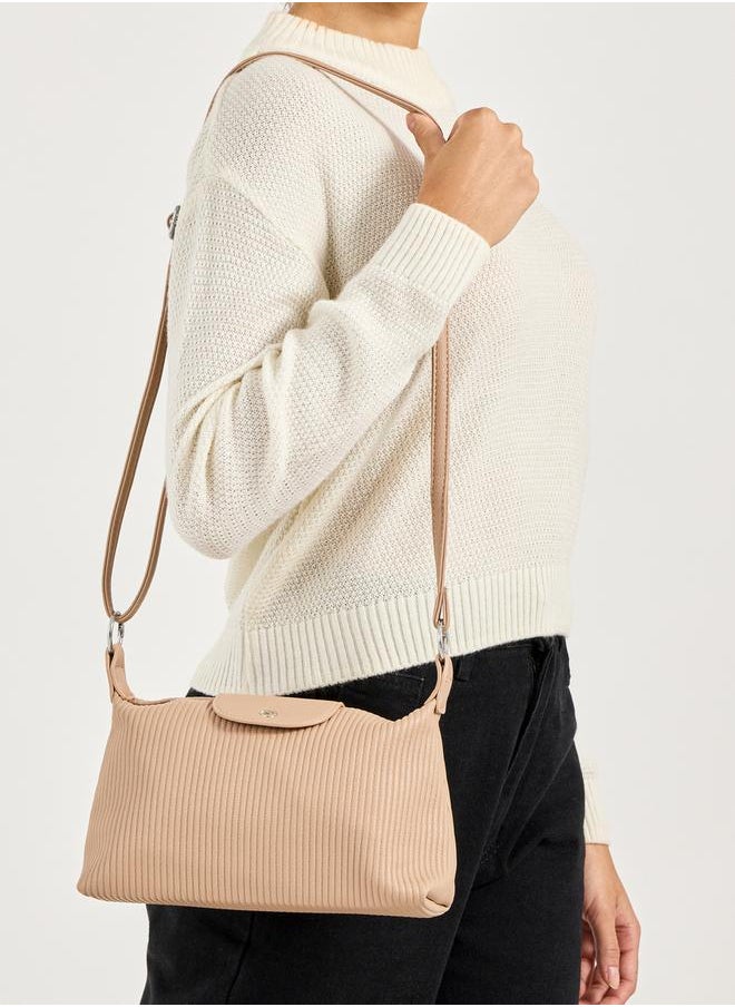Styli Textured Shoulder Bag with Flap Detail  - Image 2