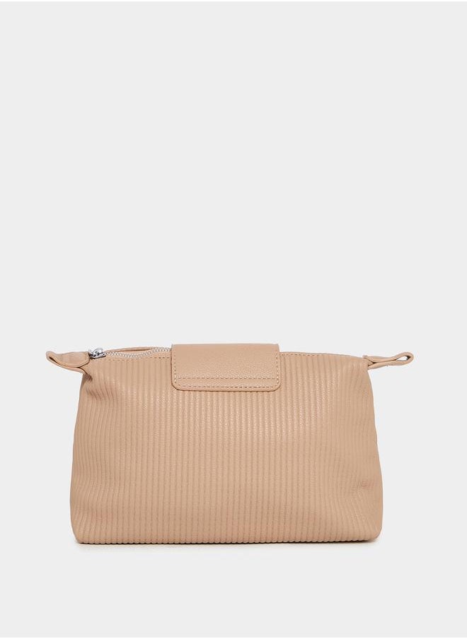 Styli Textured Shoulder Bag with Flap Detail  - Image 4