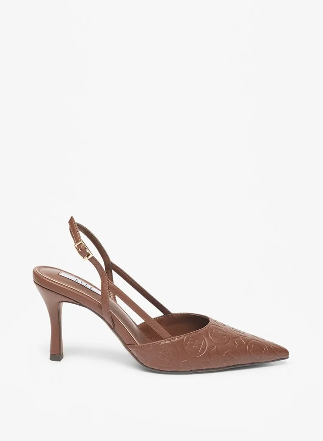 ELLE Women's Monogram Embossed Slingback Shoes with Stiletto Heels