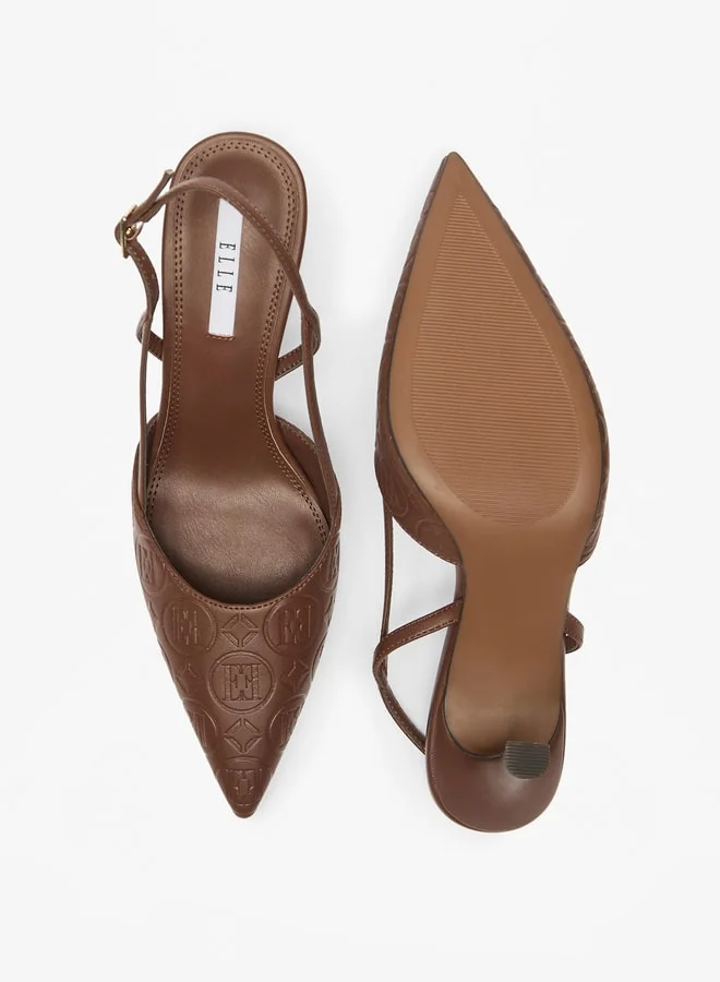 ELLE Women's Monogram Embossed Slingback Shoes with Stiletto Heels