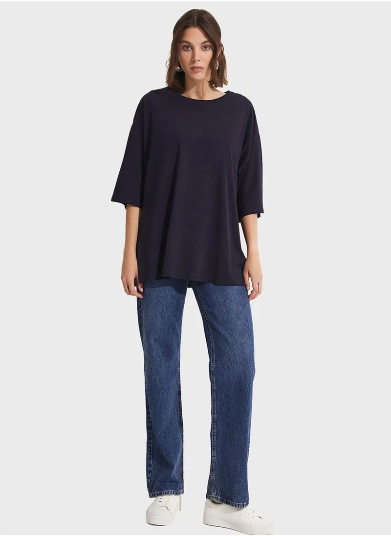 JUNE Crew Neck Draped T-Shirt