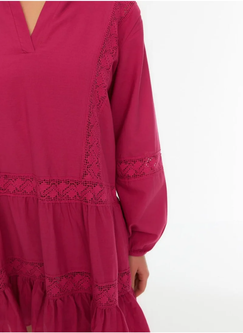 trendyol Balloon Sleeve Lace Insert Dress