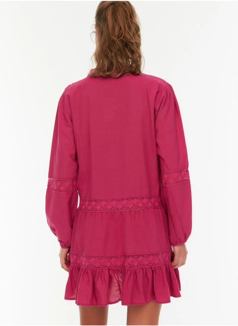 trendyol Balloon Sleeve Lace Insert Dress