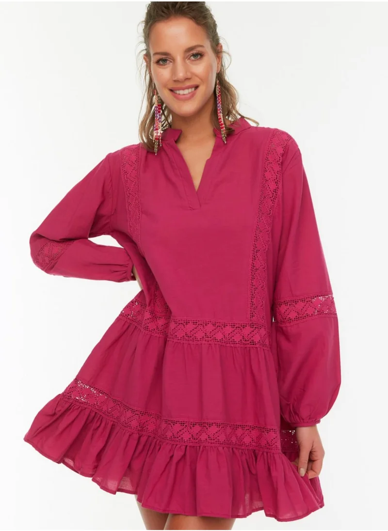 trendyol Balloon Sleeve Lace Insert Dress