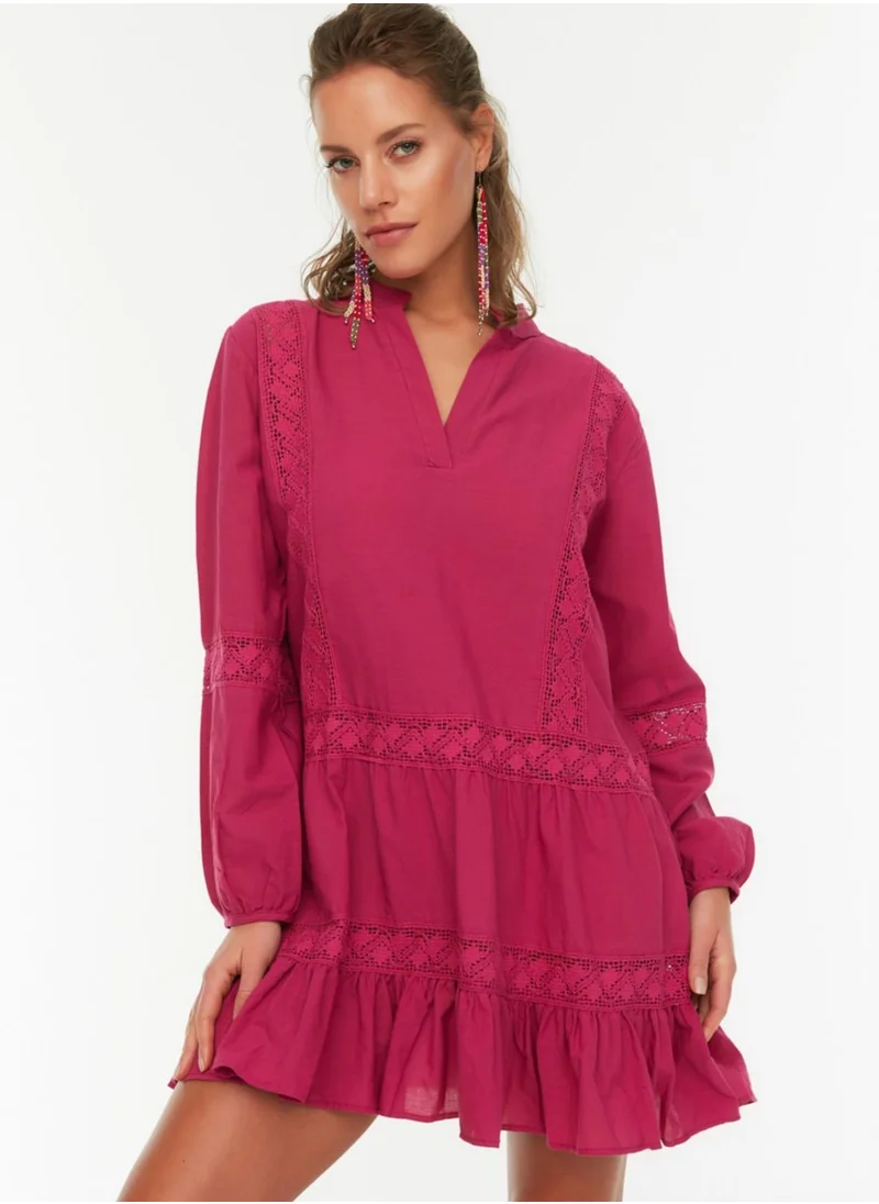 trendyol Balloon Sleeve Lace Insert Dress