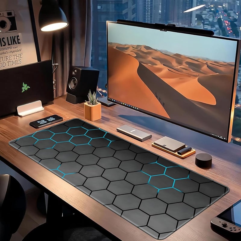 Large Gaming Mouse Pad, Extended Desk Mousepad with Stitched Edges, Non-Slip Rubber Base Mice Pad, Office Desk Mat, Keyboard Pad for Gamer, Office & Home (Hexagon, 900x400x3 mm) - Image 2