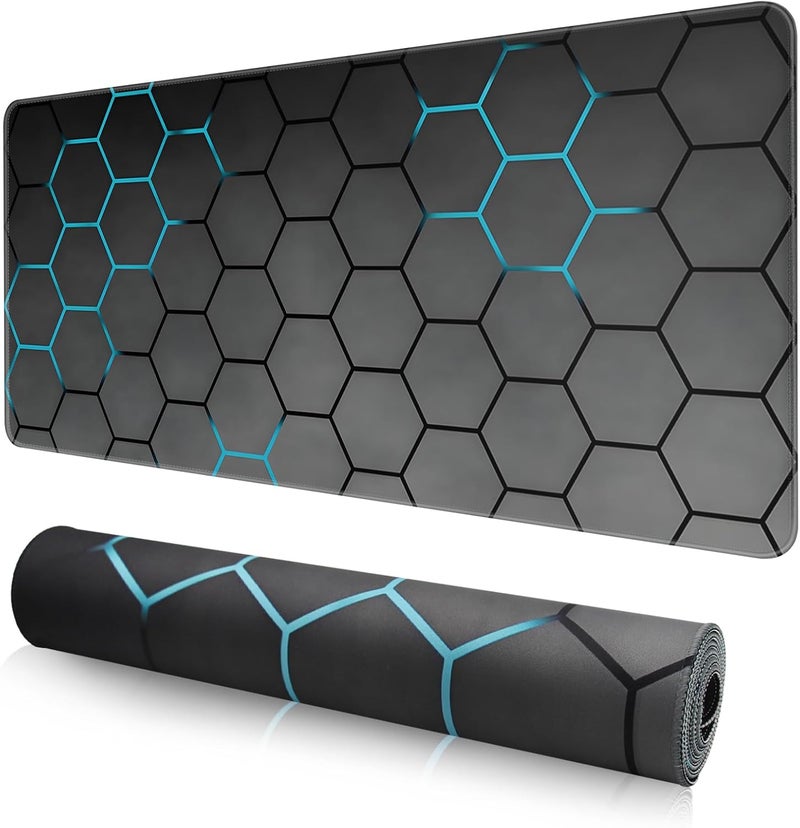 Large Gaming Mouse Pad, Extended Desk Mousepad with Stitched Edges, Non-Slip Rubber Base Mice Pad, Office Desk Mat, Keyboard Pad for Gamer, Office & Home (Hexagon, 900x400x3 mm) - Image 1