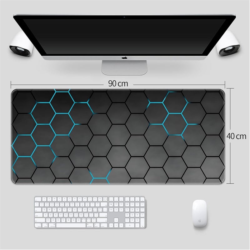 Large Gaming Mouse Pad, Extended Desk Mousepad with Stitched Edges, Non-Slip Rubber Base Mice Pad, Office Desk Mat, Keyboard Pad for Gamer, Office & Home (Hexagon, 900x400x3 mm) - Image 3