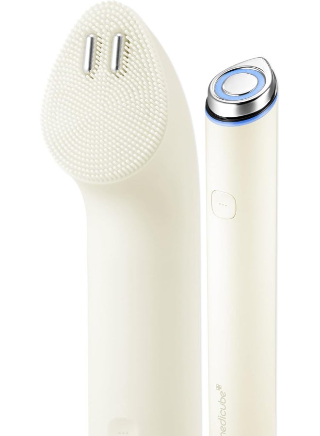 Medicube Mini Booster Pro Plus Cleansing Device Set | 2-in-1 Facial Cleansing, Skincare Device | Pore, Makeup, Excess Sebum Care | Portable Skincare Booster with 3 Modes | Korean Facial Device, Beige - Image 1