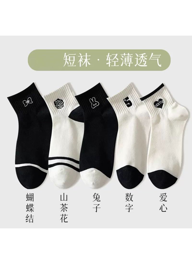 Generic - Womens Short Socks Summer Black White Color Block Sports Socks Anti Slip Quick Dry Breathable Sweat Absorbent Boat Socks Love - Image 1