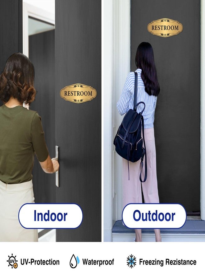 LUHIMO Restroom Sign Sticker for Business & Home, Self-Adhesive Brushed Gold Elegant Bathroom Signs for Door, Durable & Waterproof Unisex Restroom Signage for House toilet, Office, Store, Shop - Image 4