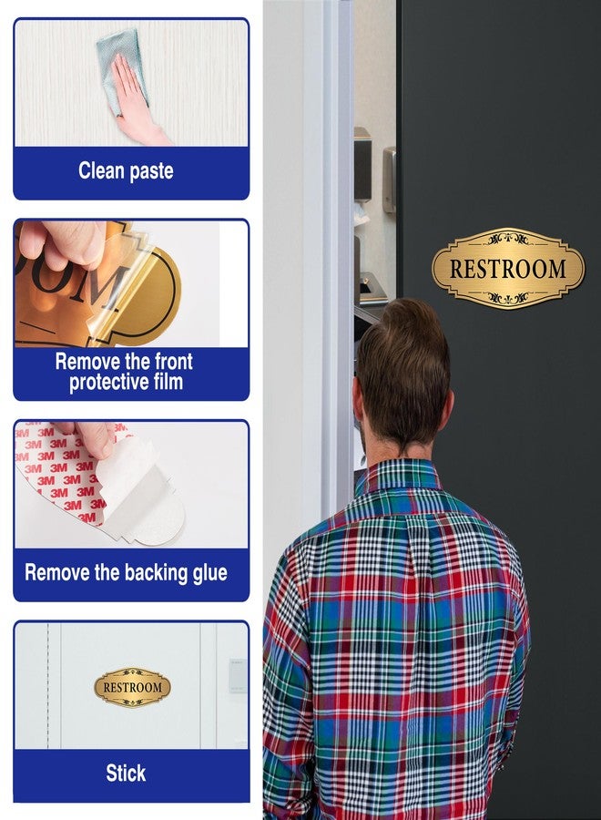 LUHIMO Restroom Sign Sticker for Business & Home, Self-Adhesive Brushed Gold Elegant Bathroom Signs for Door, Durable & Waterproof Unisex Restroom Signage for House toilet, Office, Store, Shop - Image 5