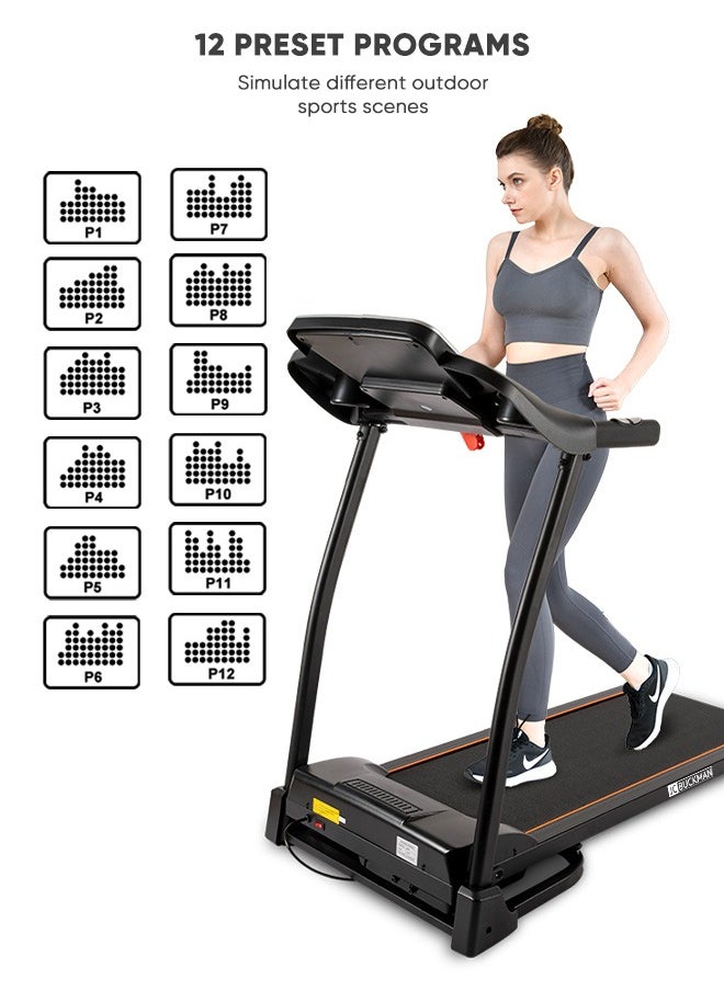 Buckman V-Jog Treadmill: Entry Level Home Treadmill, 2.0 Hp Motor, Foldable Treadmill For Home Use With Lcd, 3 Levels Incline, Low Impact Running Deck And 12 Preset Programs