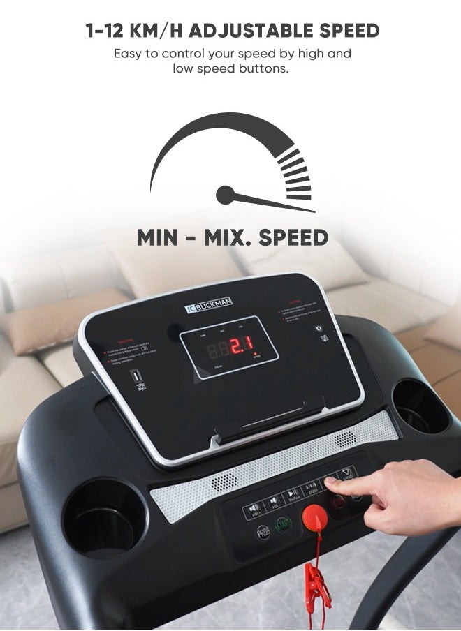 Buckman V-Jog Treadmill: Entry Level Home Treadmill, 2.0 Hp Motor, Foldable Treadmill For Home Use With Lcd, 3 Levels Incline, Low Impact Running Deck And 12 Preset Programs