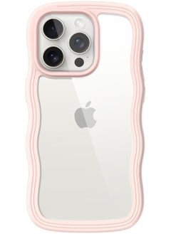 VKL Cute Case for iPhone 15 Pro Max 6.7-Inch, Wave Frame Curly Shape Shockproof Phone Cover for Women and Girls, Clear Hard PC Back (Pink)  - Image 1