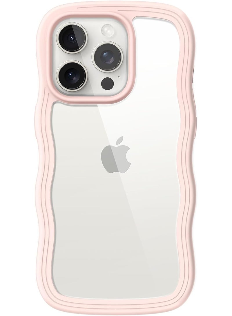 VKL Cute Case for iPhone 15 Pro Max 6.7-Inch, Wave Frame Curly Shape Shockproof Phone Cover for Women and Girls, Clear Hard PC Back (Pink) - Image 1