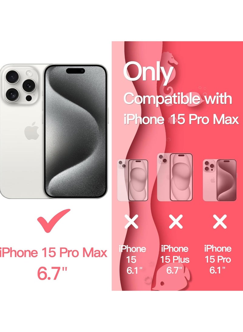 VKL Cute Case for iPhone 15 Pro Max 6.7-Inch, Wave Frame Curly Shape Shockproof Phone Cover for Women and Girls, Clear Hard PC Back (Pink) - Image 2