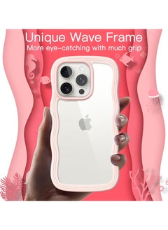 VKL Cute Case for iPhone 15 Pro Max 6.7-Inch, Wave Frame Curly Shape Shockproof Phone Cover for Women and Girls, Clear Hard PC Back (Pink)  - Image 3