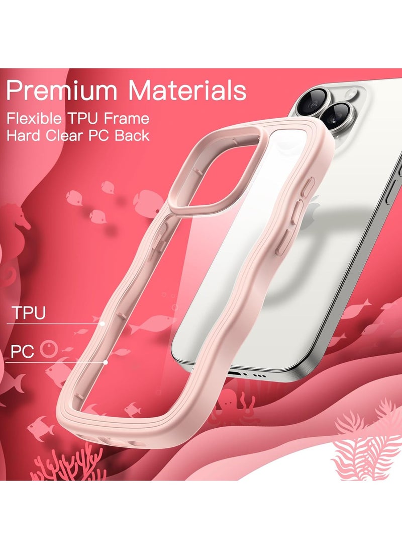 VKL Cute Case for iPhone 15 Pro Max 6.7-Inch, Wave Frame Curly Shape Shockproof Phone Cover for Women and Girls, Clear Hard PC Back (Pink) - Image 4