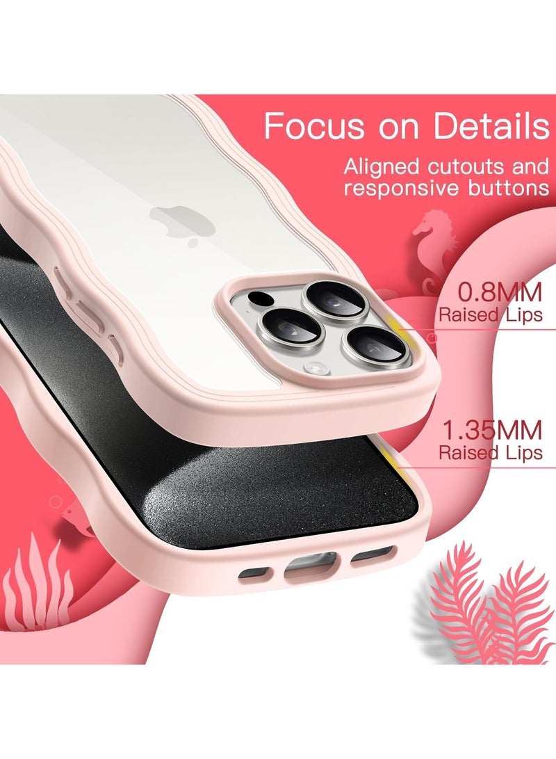 VKL Cute Case for iPhone 15 Pro Max 6.7-Inch, Wave Frame Curly Shape Shockproof Phone Cover for Women and Girls, Clear Hard PC Back (Pink) - Image 5