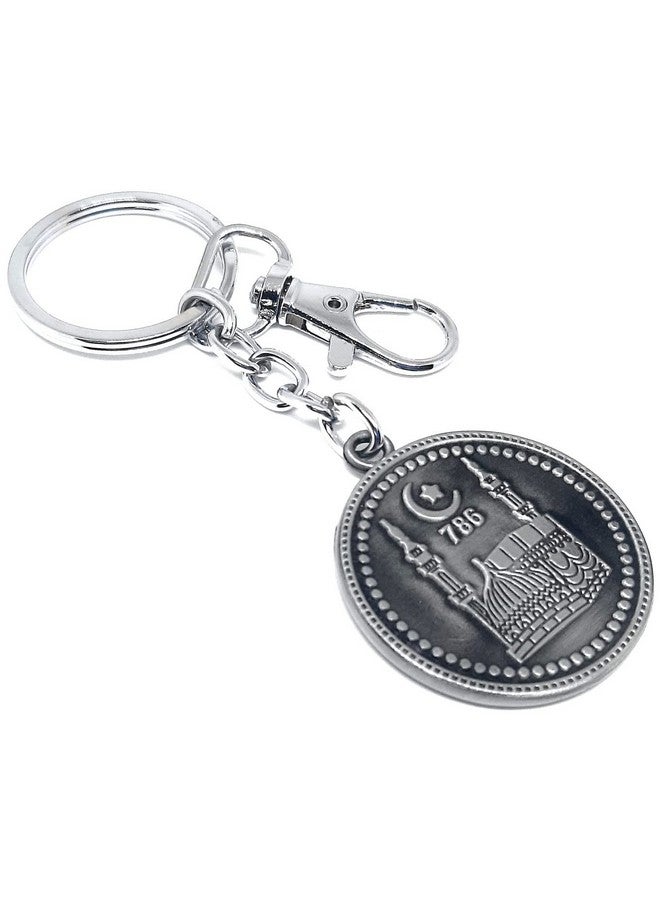 Aura Double Sided Makkah Madina 786 Goodluck Keyring Keychain for Bike Car Home Office Keys Men Women Boys Girls Metal Keychain (Grey) - Image 1
