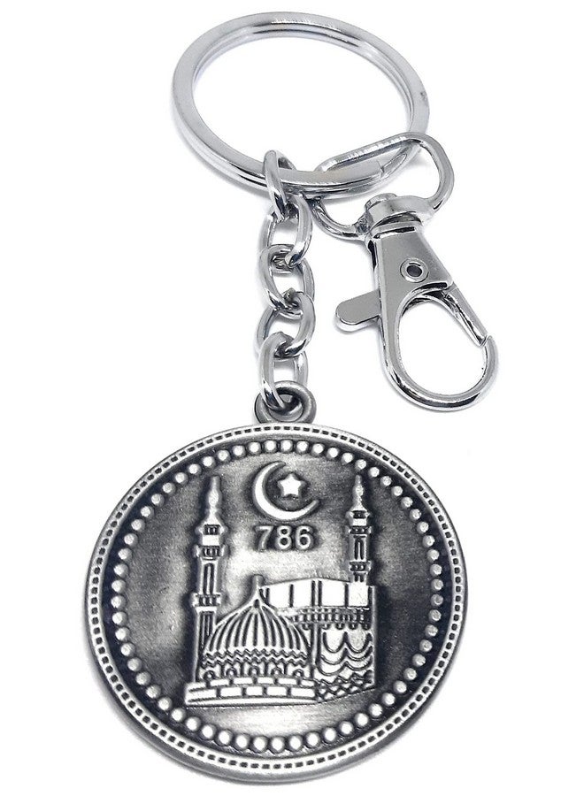 Aura Double Sided Makkah Madina 786 Goodluck Keyring Keychain for Bike Car Home Office Keys Men Women Boys Girls Metal Keychain (Grey) - Image 2