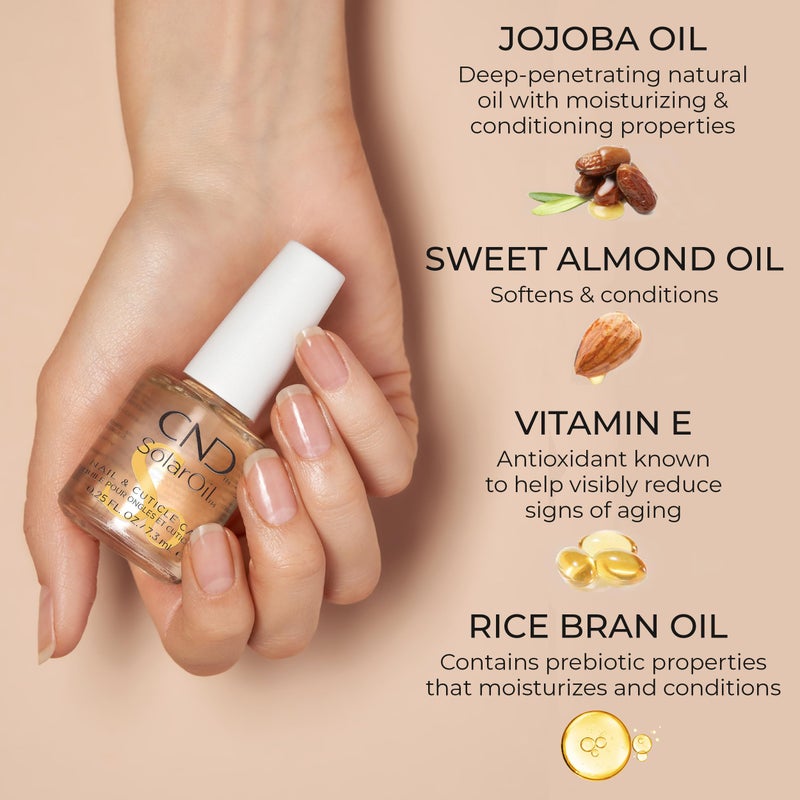 CND SolarOil Cuticle Oil, Natural Blend Of Jojoba, Vitamin E, Rice Bran and Sweet Almond Oils, Moisturizes and Conditions Skin, Pack Of 1, 0.25 Fl Oz - Image 4