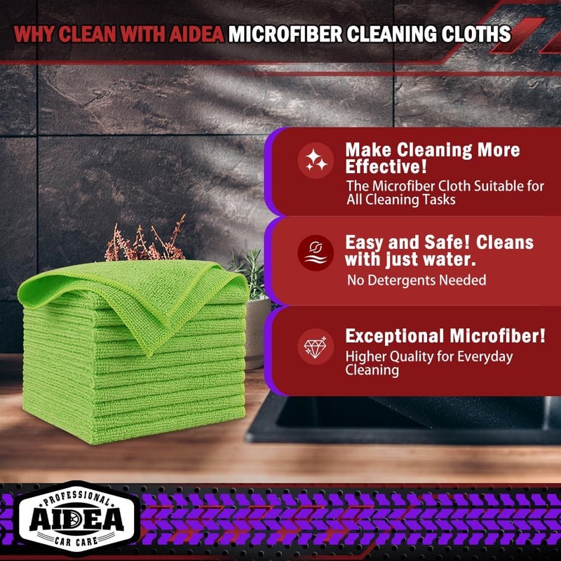 AIDEA Microfiber Cleaning Cloth, 10PK, Microfiber Towels for Cars, Premium All Purpose Car Cloths, Dusting Cloth Cleaning Rags, Absorbent Towels for SUVs, House, Kitchen, Window, 12"×12", Green - Image 2
