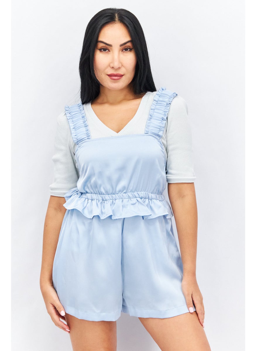 LOST INK Women Square Neck Sleeveless Solid Playsuit, Blue  - Image 1