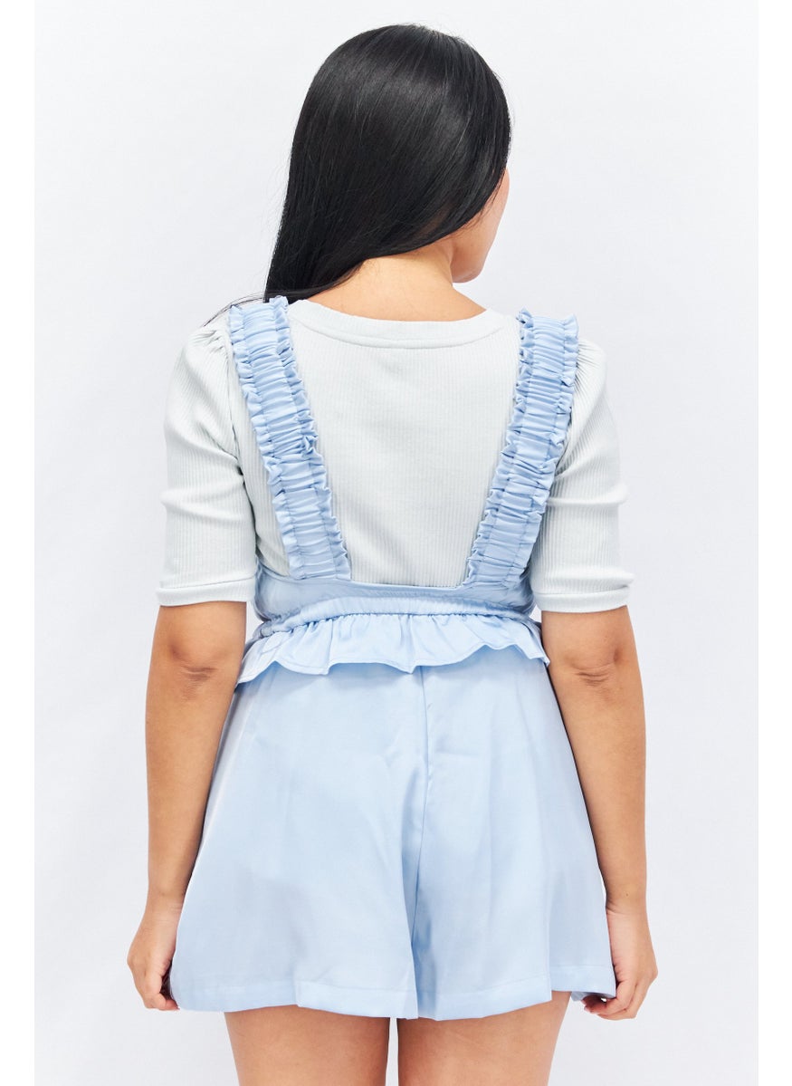 LOST INK Women Square Neck Sleeveless Solid Playsuit, Blue  - Image 3