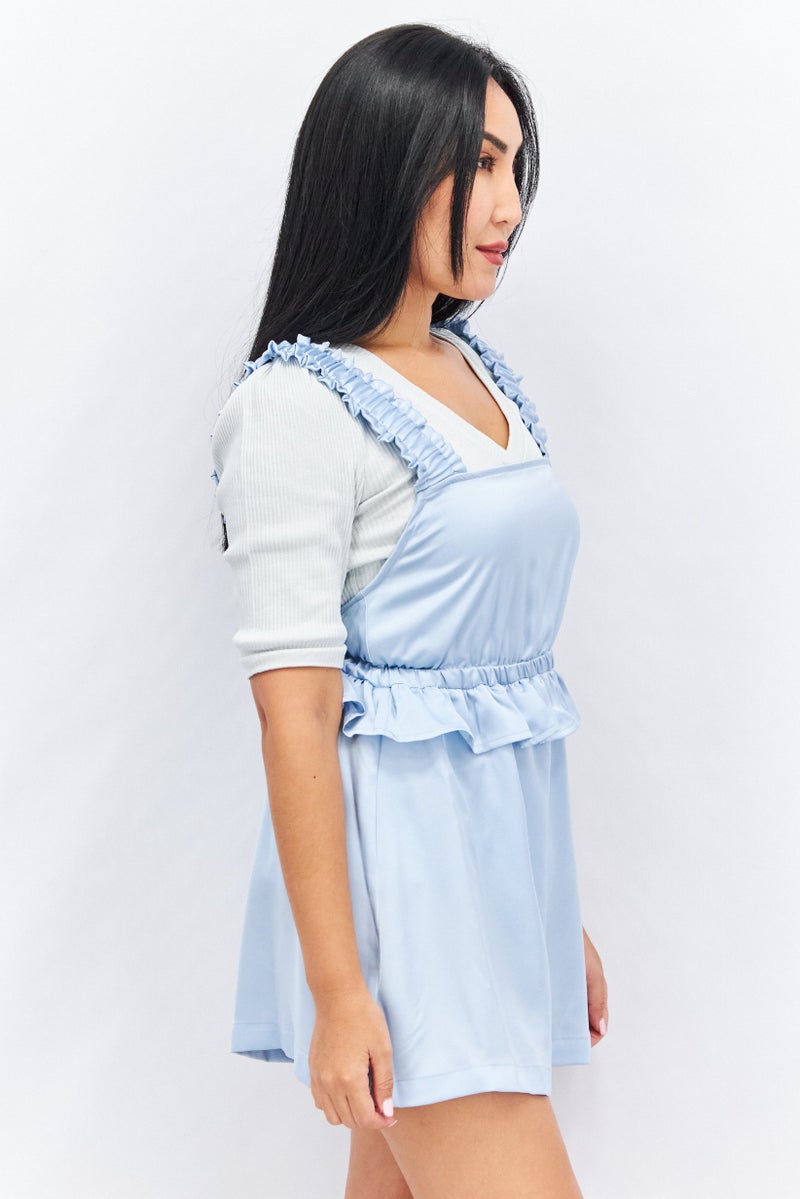 LOST INK Women Square Neck Sleeveless Solid Playsuit, Blue - Image 2