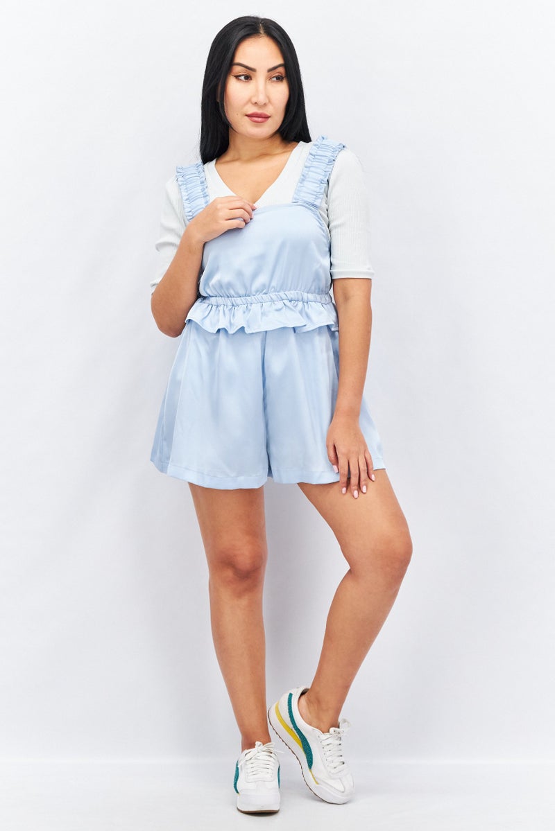 LOST INK Women Square Neck Sleeveless Solid Playsuit, Blue - Image 4