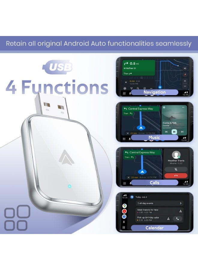 Kingone Android Auto Wireless Adapter, Convert Wired to Wireless Android Auto Carplay Adapter, No Delay and Stable Control Mini Size with Extension Cable USB-C and Type-C for Android (White) - Image 3