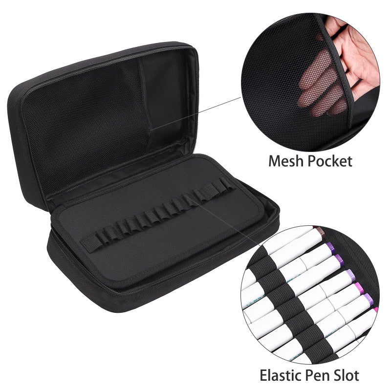 BOMKEE حافظة تنظيم الأقلام BOMKEE بسعة 60 فتحة، حافظة كبيرة للأقلام لـ 60 قلم، حقيبة تخزين كبيرة بسعة للأقلام، حقيبة أقلام مع مقبض حمل - Image 3