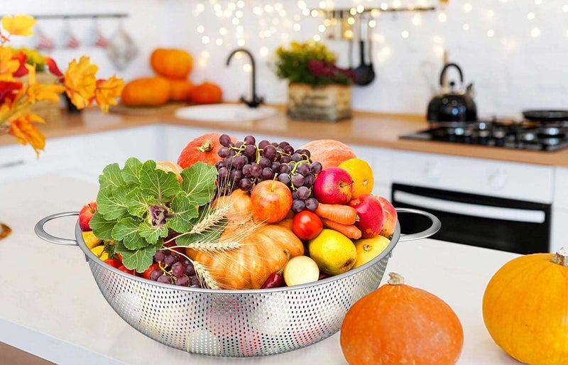 MENOVAS Stainless Steel Colander MicroPerforated Metal Colander with Handle Rice Washing Bowl Steel Strainer for Kitchen Vegetables Fruits Pasta Dishwasher Safe1Pcs Silver - Image 5