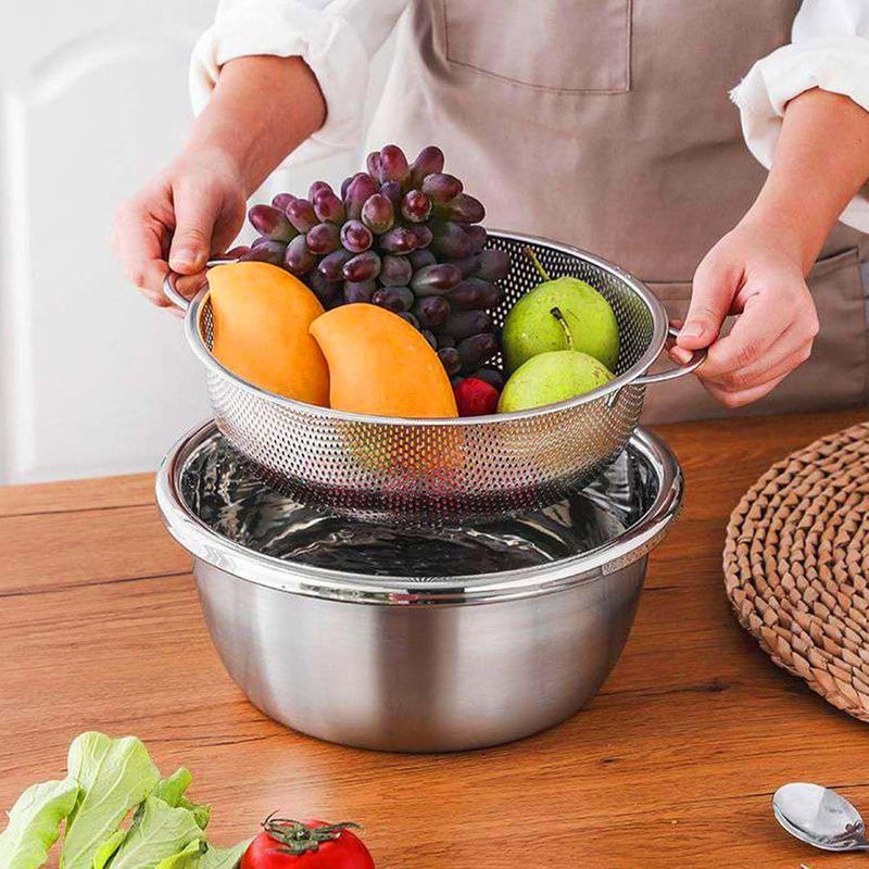 MENOVAS Stainless Steel Colander MicroPerforated Metal Colander with Handle Rice Washing Bowl Steel Strainer for Kitchen Vegetables Fruits Pasta Dishwasher Safe1Pcs Silver - Image 1