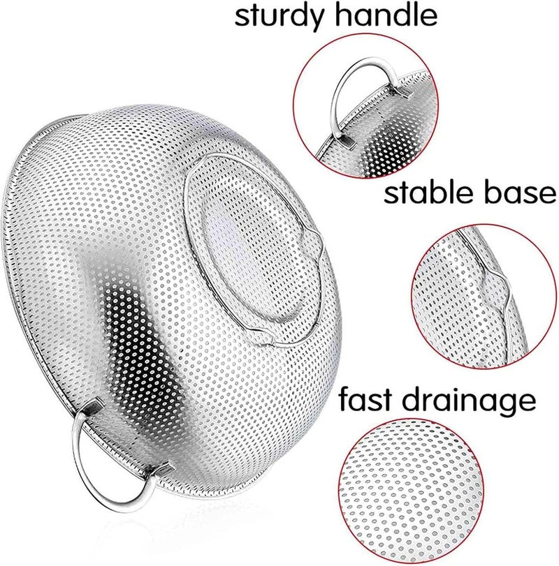 MENOVAS Stainless Steel Colander MicroPerforated Metal Colander with Handle Rice Washing Bowl Steel Strainer for Kitchen Vegetables Fruits Pasta Dishwasher Safe1Pcs Silver - Image 2