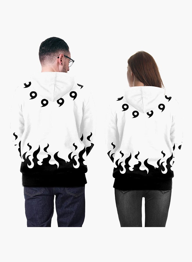هودي بأكمام طويلة وطبعة ثلاثية الأبعاد أسود/ أبيض - Image 3