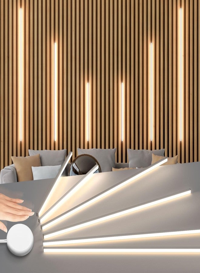 Lichaser LED Recessed Lighting for Acoustic Panel, 6 Pcs of 3000K Dimmable LED Strip Light for Wood Slat Wall Panel in Parallel with Touch Sensor, Self-Adhesive for Slat Wall Decor (4*28 in+2*16 in) - Image 1