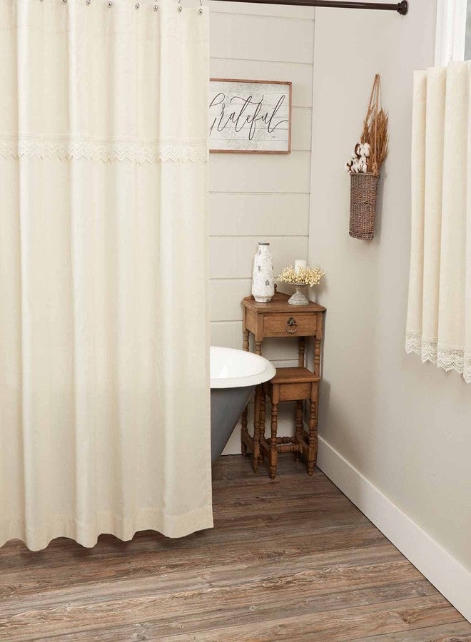 Piper Classics Flax and Lace Shower Curtain, 72" x 72", Natural Cream Bath Accent w/Crochet Lace Trim and Valance Top, Vintage Farmhouse, Boho Bathroom - Image 1