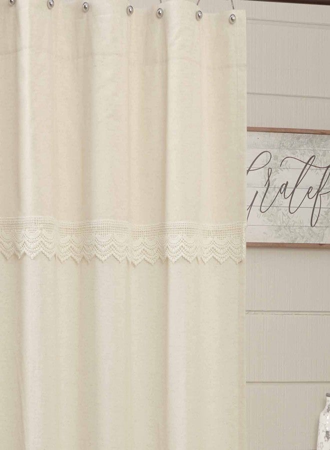 Piper Classics Flax and Lace Shower Curtain, 72" x 72", Natural Cream Bath Accent w/Crochet Lace Trim and Valance Top, Vintage Farmhouse, Boho Bathroom - Image 2