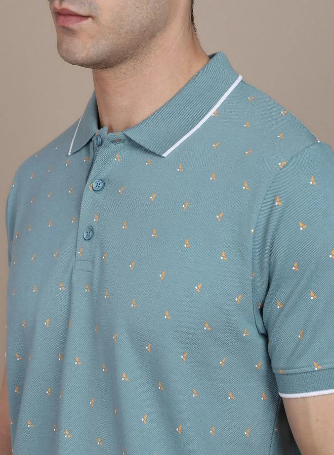 Dennis Lingo Ditsy Print Slim Fit Polo with Tipping Detail