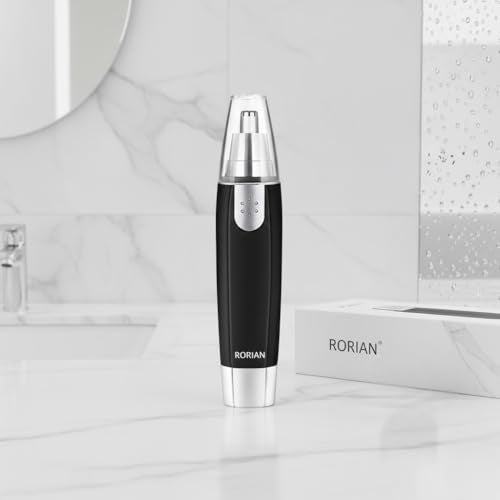 RORIAN 3-in-1 Nose, Ear & Eyebrow Hair Trimmer for Men & Women – Waterproof, Painless Facial Hair Remover with Dual-Edge Blades – Compact, Battery-Operated Grooming Tool (Black) - Image 1